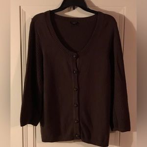 Talbot Cardigan brown sweater size L with ribbed 3/4 length sleeves